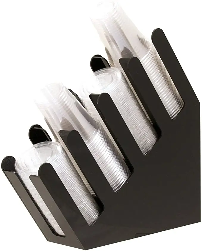 Wholesale 4 Grid Upright Paper Cup & Lid Dispenser Holder Coffee Condiment Organizer Tea Shop Storage Shelf
