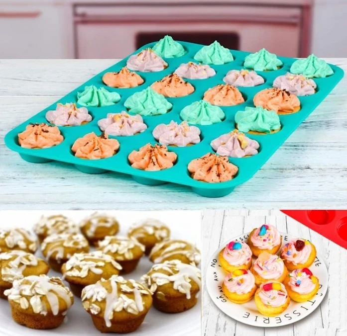 Mini Muffin &Cupcake Set, Nonstick Silicone Baking Pan, BPA Free and Dishwasher Safe Great for Making Muffin Cakes, Tart Bread