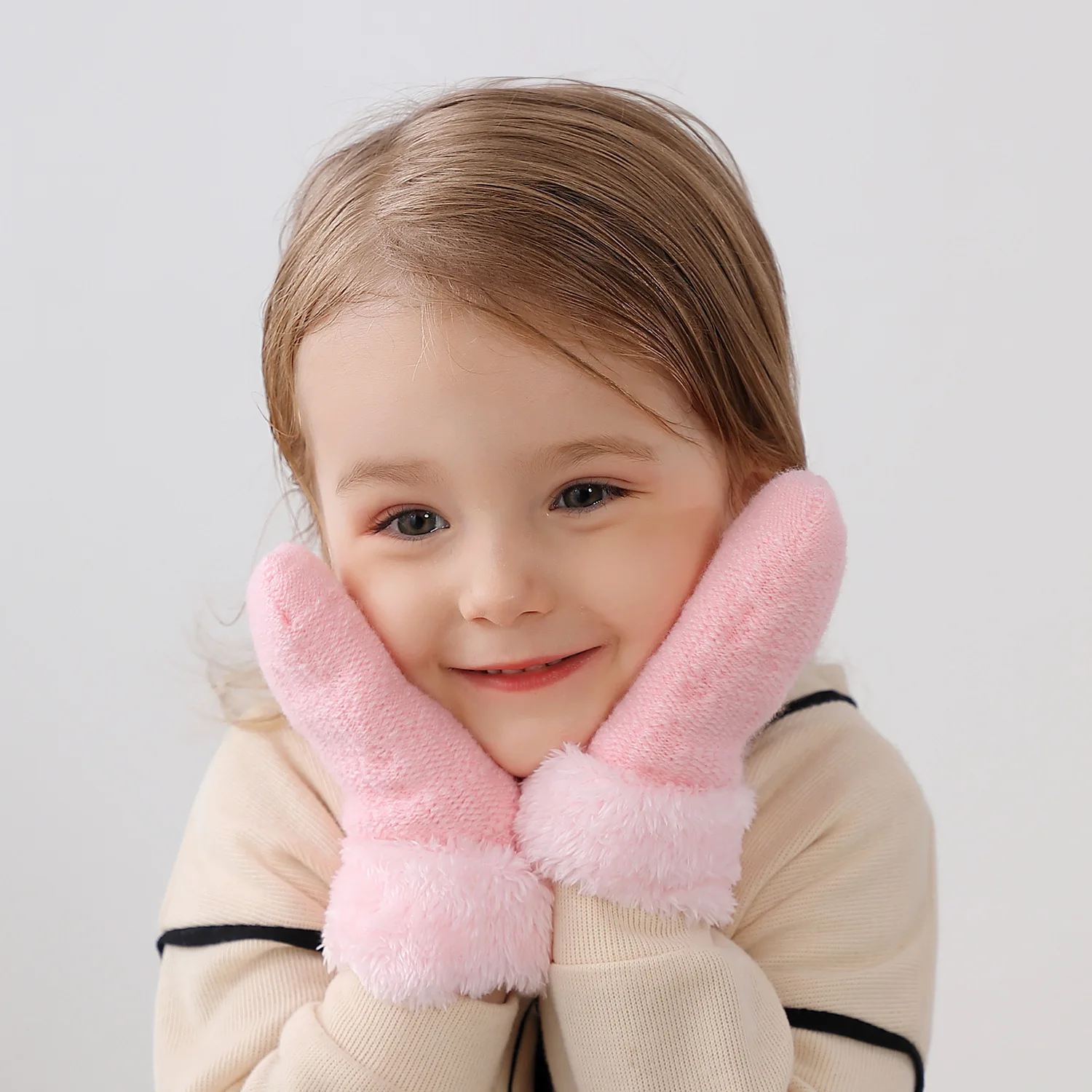 Детские зимние перчатки уличные теплые кожаные варежки шерстяные вязаные детские для мальчиков и