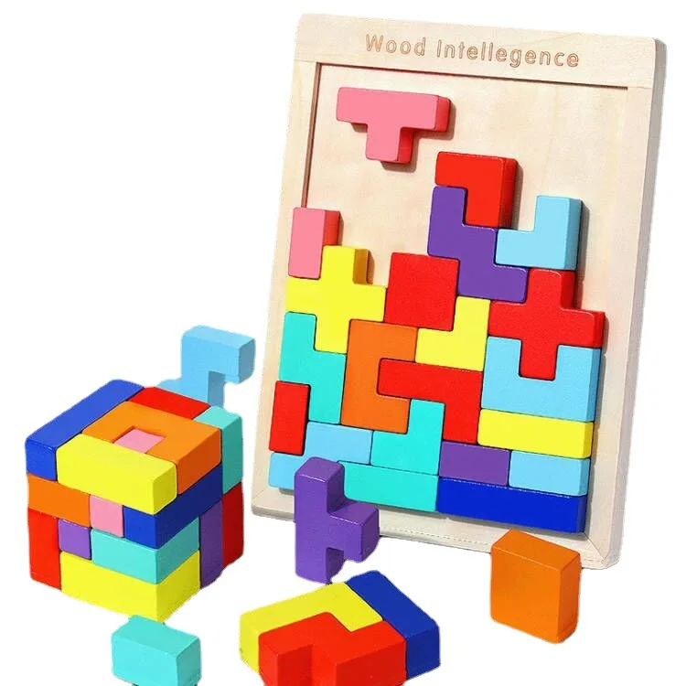 2024 Kids brain teaser toy wooden magic cube 3d pentomino puzzle block board