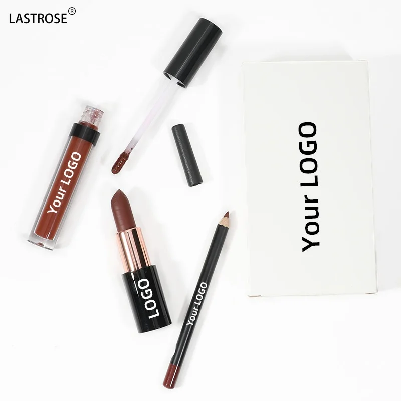 Wholesale Cosmetics Makeup Lipstick & Lipgloss & Lip Liners 3 in 1 Waterproof Vegan Solid Lipstick & Lip Liner Kit