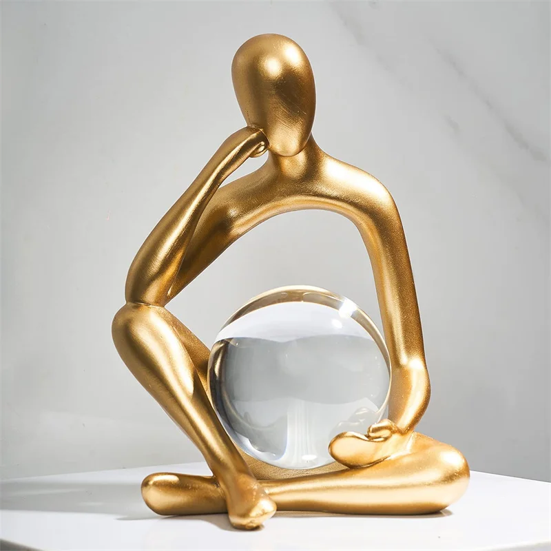Resin Gold People Abstract Art Sculpture Home Decoration, Modern Living Room Decoration Office Shelf Decoration