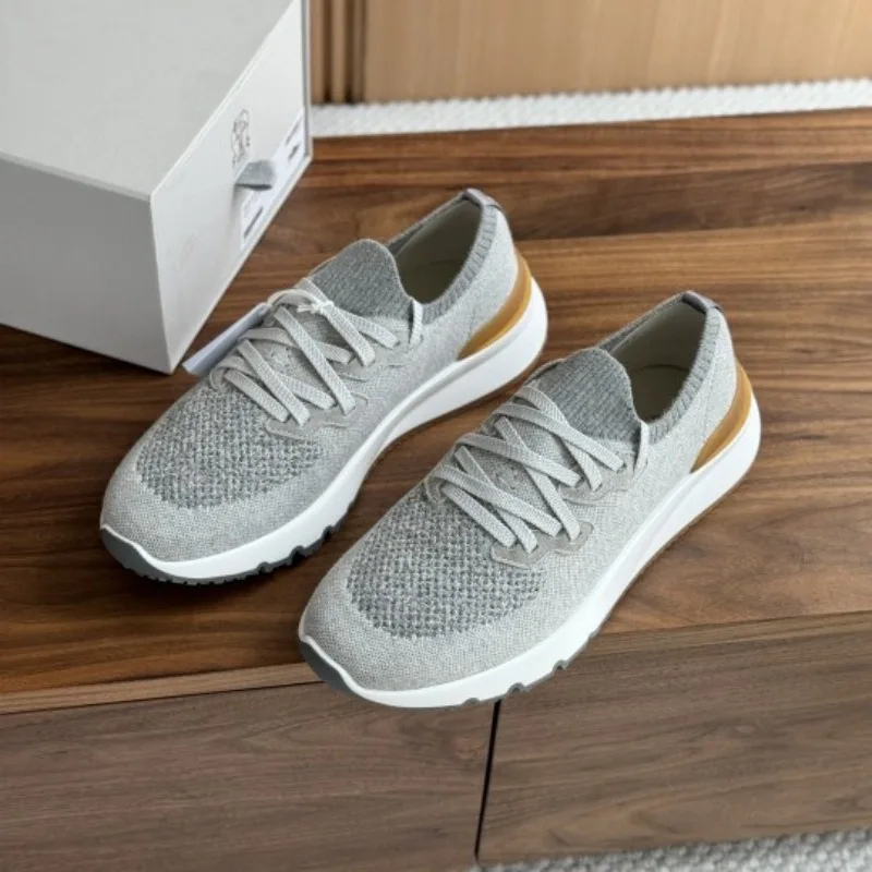 2024 Luxury designer top quality shoes with spring and summer new thick soled round head lace-up flying woven leather sneakers