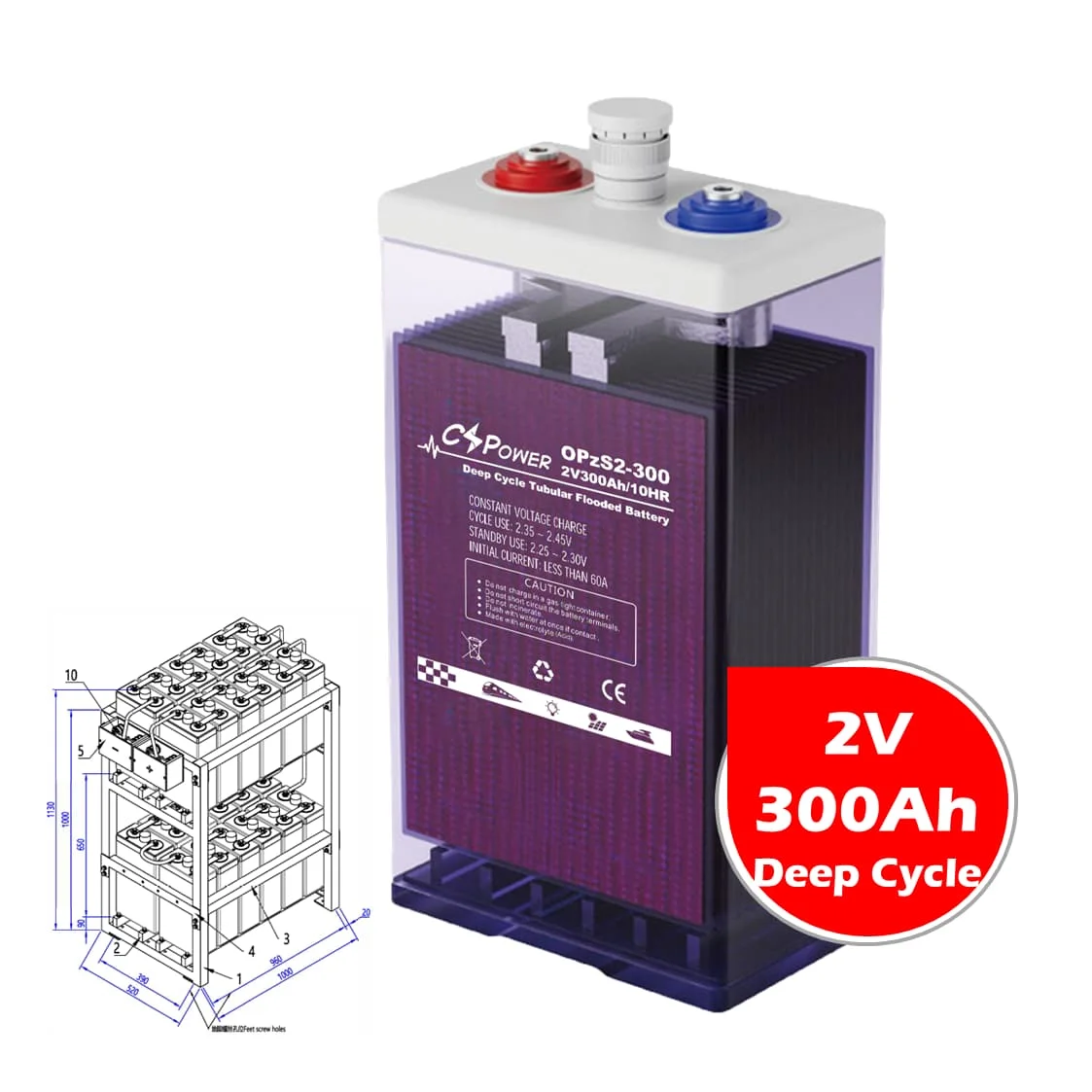 Cspower 2V 300Ah OPzS накопитель энергии затопленный трубчатый гелевый Аккумулятор для аккумуляторной батареи китайского производства VS:Narada/Shoto HYD
