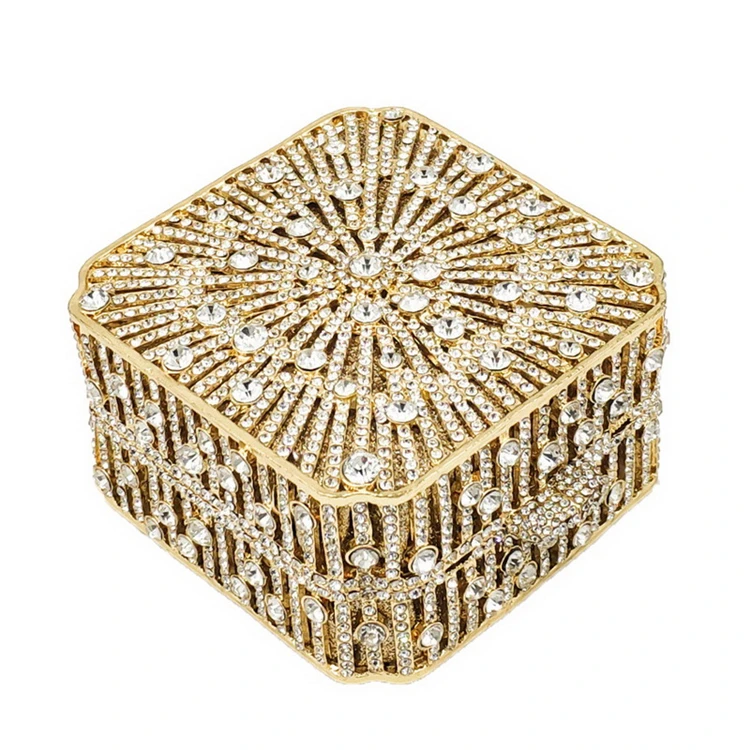 Fashion Luxury Sparkle Formal Square Shape Crystal Rhinestone Bridal Clutch Bag Evening Bag Gold Silver Handbag Crystal Purse