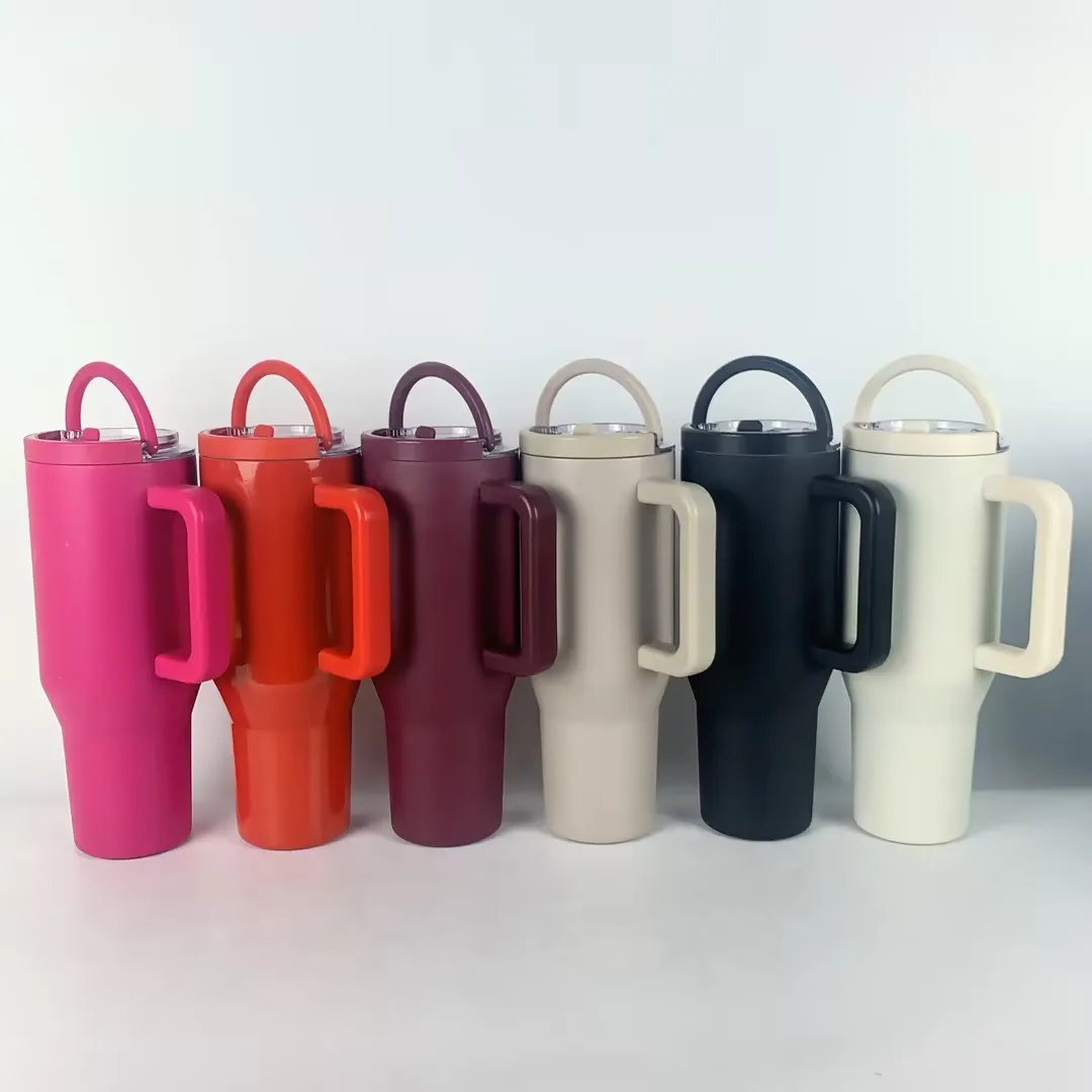 Hot Selling gradient tumbler 40 oz Tumbler with Handle and Straw Lid Pink Travel Tumbler Insulated Reusable Stainless Steel Cup