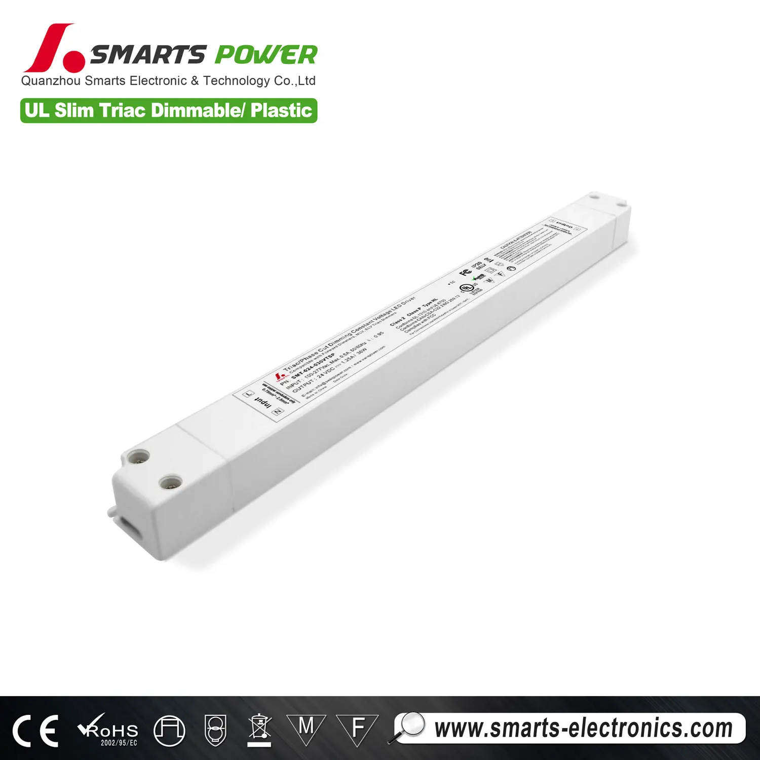 Smarts Phase Cut dimmable constant voltage 277Vac led driver 30w for strip light slim size LED power supply 12Vdc 24Vdc