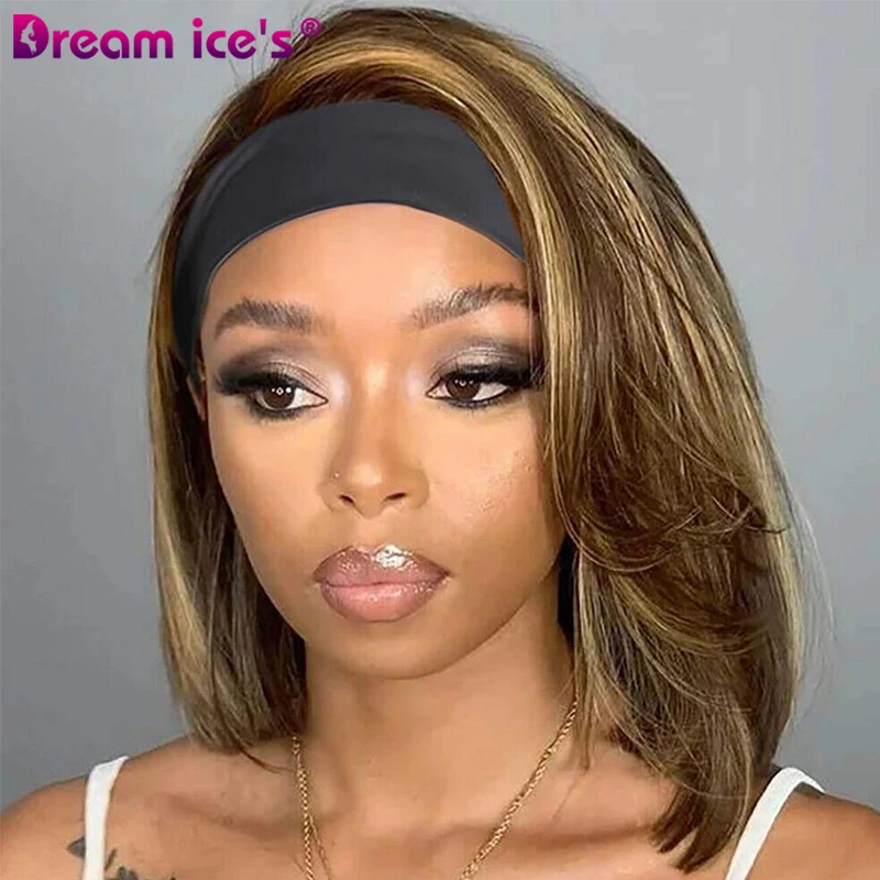 Wholesale High Quality 4/27 Ombre Piano Short Straight Bob Headband Machine Made Brazilian Virgin Human Hair Wig For Black Women