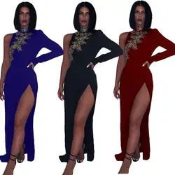 20224-MX22 sehe fashion one sleeve sexy split long dress women