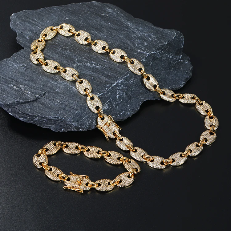 
18inch Men Copper Alloy Jewelry Sets Charm Necklace And Bracelet Set Iced Out Cz Stone mens jewelry hip hop 