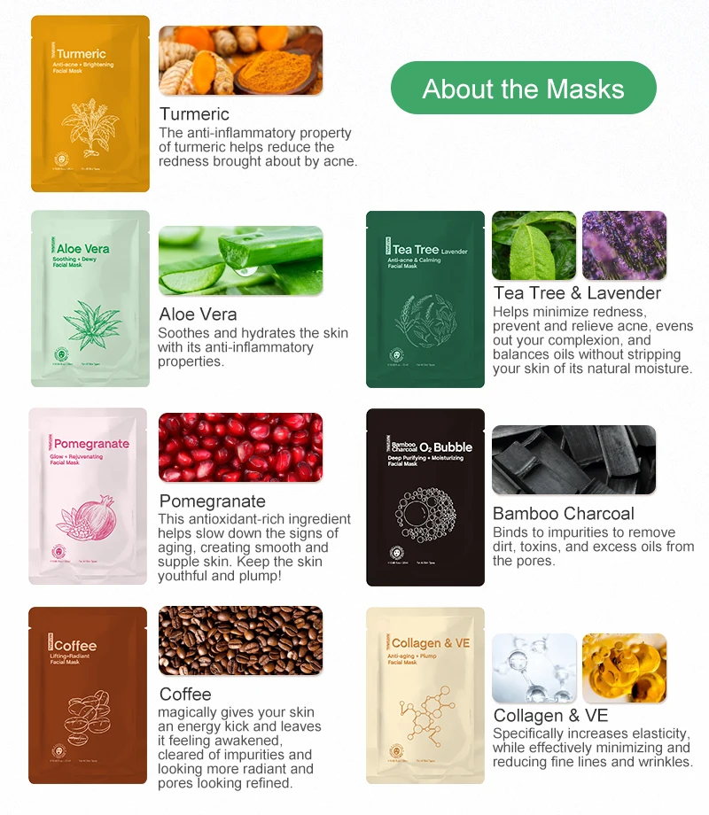 Fruit Face Mask Skin Care Organic Vitamin C Sheet Mask Form and Face Use 5 In 1 Moisturizing Korean Facial Mask