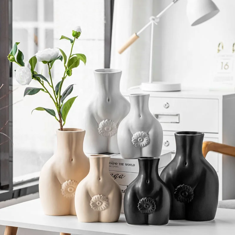 New Design Ceramic Body Sculpture Matte Vase Modern Nude Torso Dried Flowers Vase