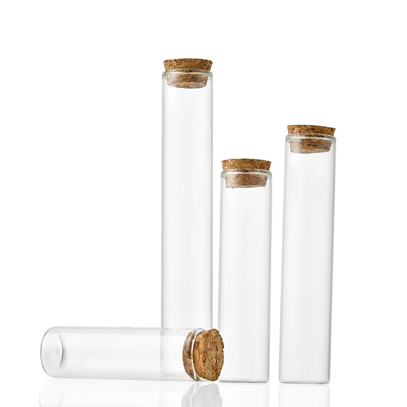 25mm Tubular Crimp Mouth High Borosilicate Glass Bottle Empty Refillable Storage Glass Tube bottle With Cork Stopper