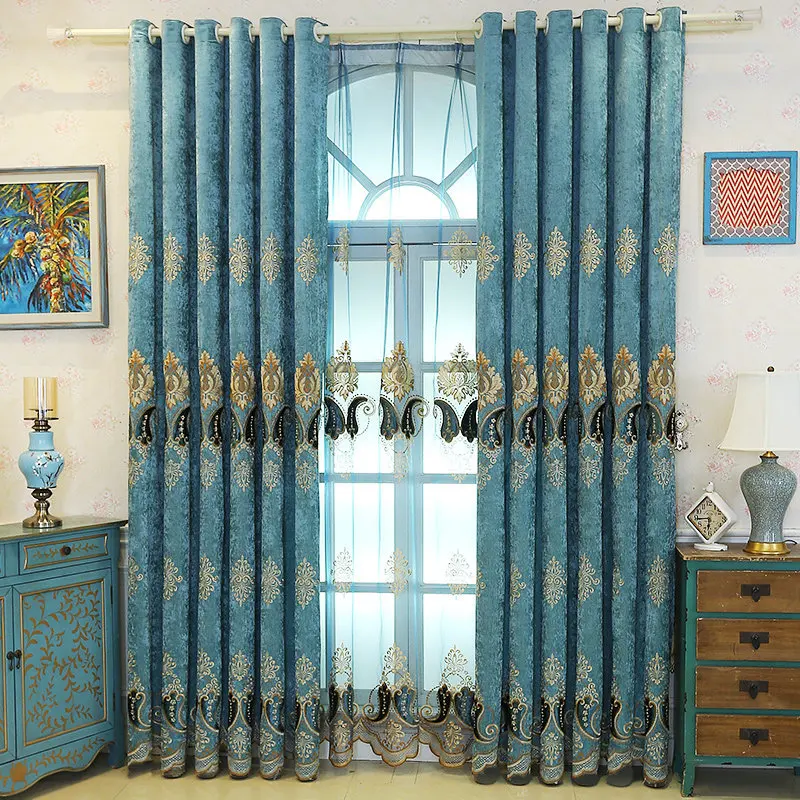 Luxurious European Embroidered Blackout Curtain Customization Embroidery Curtains For Living Room Dining Room