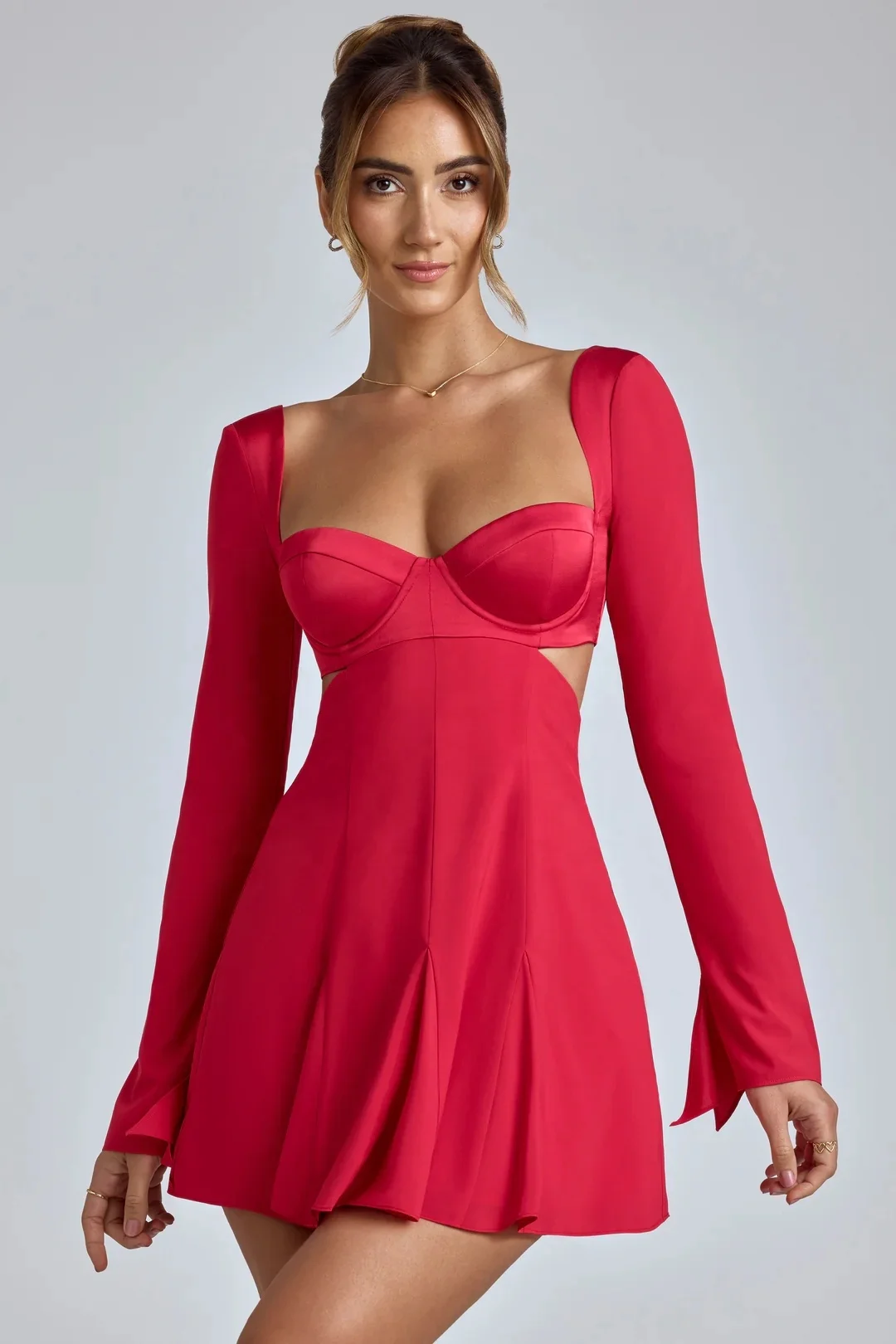 OEM Custom Fashion Wear Backless Long Sleeve Solid Color Sexy Short Mini Dress For Women