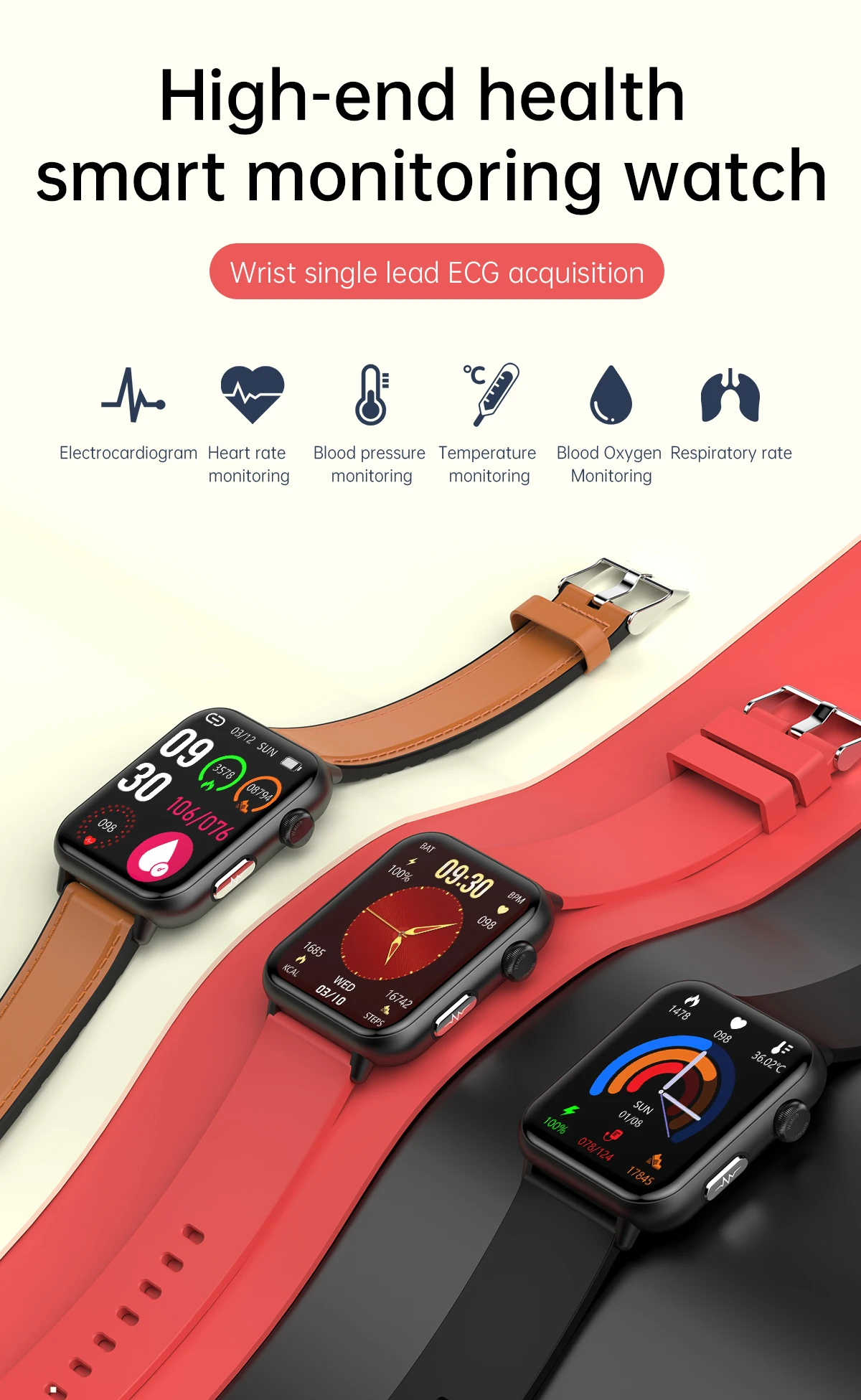 Original Body Temperature E200 Smartwatch ECG PPG Blood Oxygen Wristwatch Heart Rate Monitor OEM Health Smart Watch