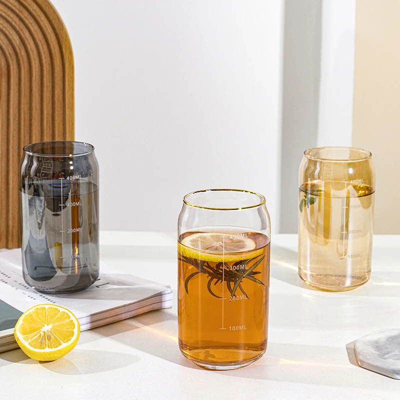 16oz Beer Glasses Tumbler Cup Can Shape  Glasses Iced Coffee Glass Iced Tea  With Bamboo Lids for Soda Cup