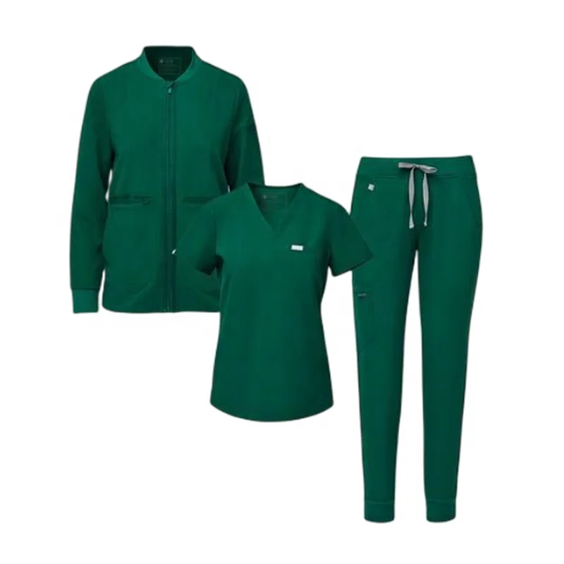 Customize Green Jacket Scrubs Wholesale Hospital Uniform Spandex Top+Jogger Pants Nursing Wear Medical Scrubs Uniforms