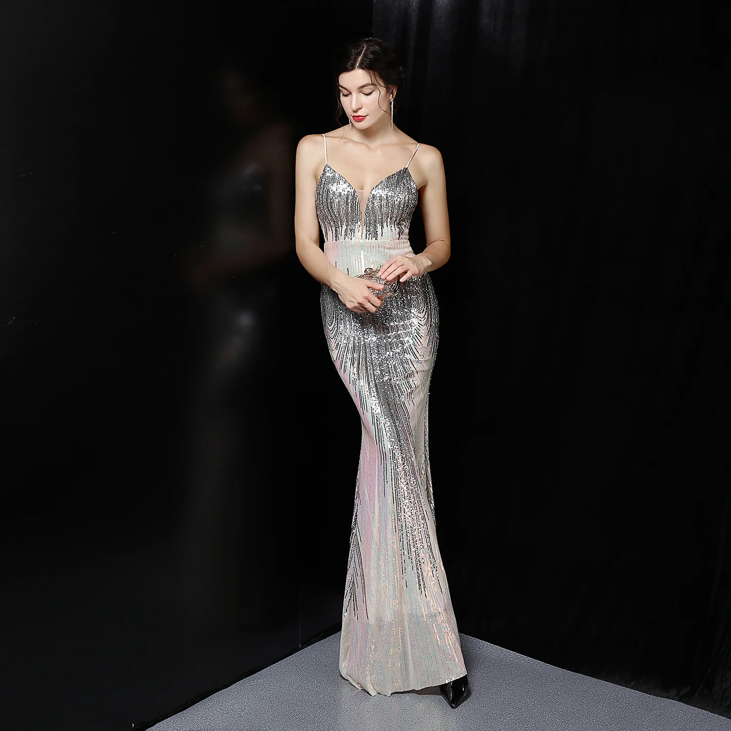 18279# Female Fairy Dream Socialite Party Evening Dress Sexy Long Thin Toast Bride Dress