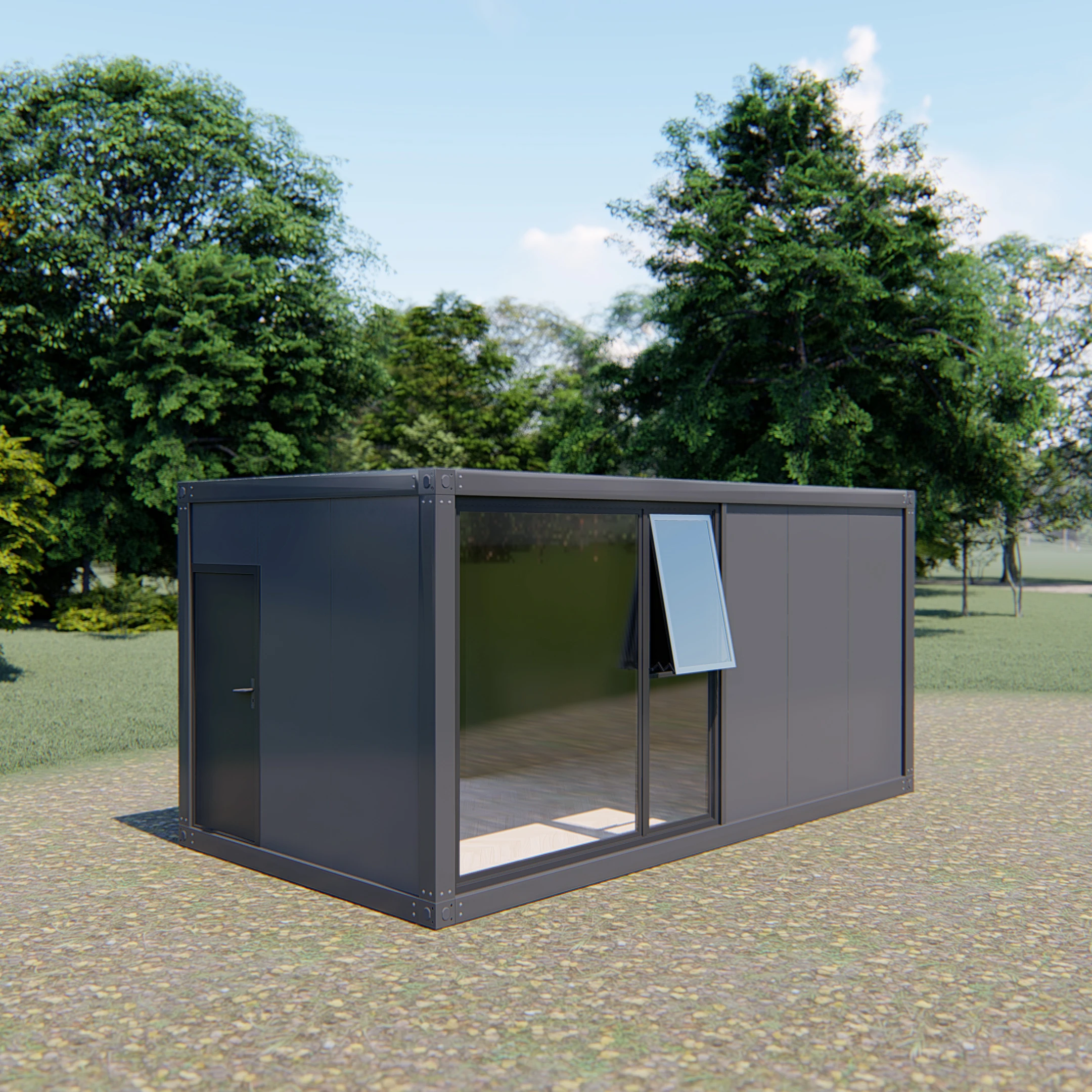 Luxury glass curtain wall light steel structure container house assembled structure suitable for office and home