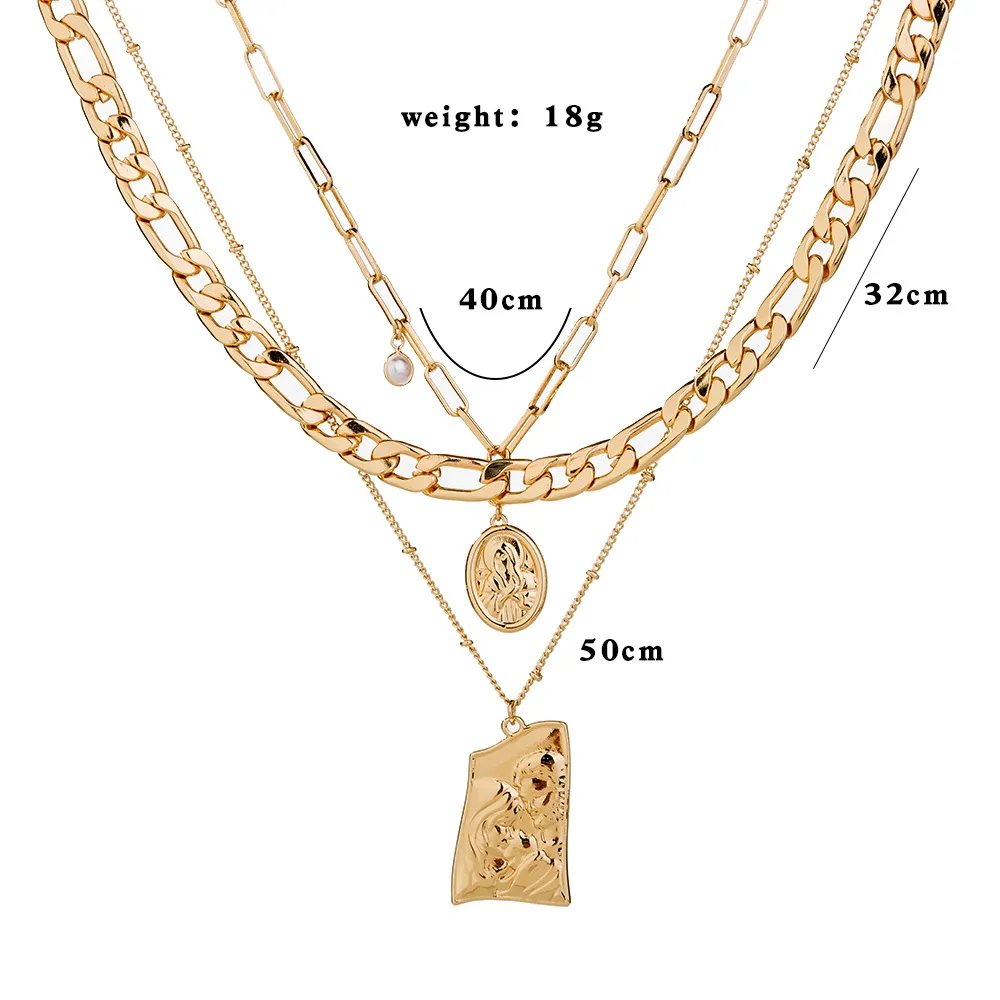 
European and American fashion gold plating religious layered necklace 