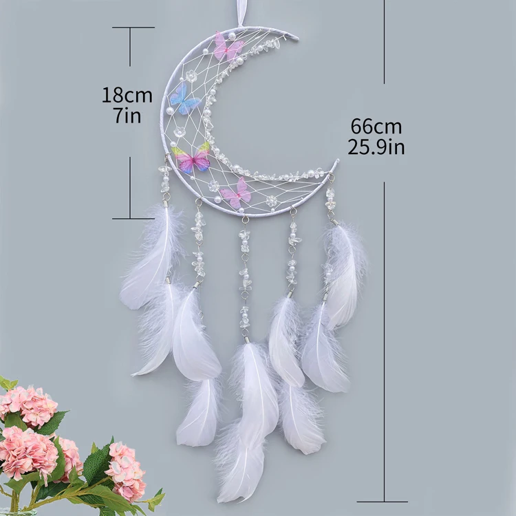 New Promotion Hot Style Handcrafted Macrame Crystal Indian Feather Dream Catcher Moon Butterfly