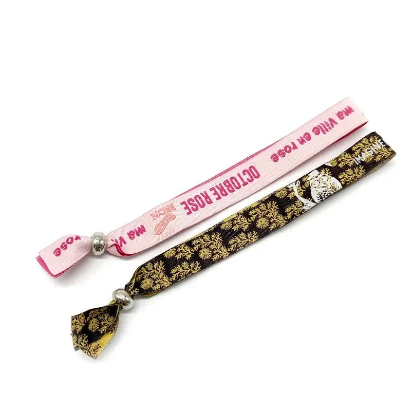 Personalized LOGO QR Code Reusable Thermal Transfer Print Custom Wristbands Woven Event Fabric Bracelets With Sliding Ball Lock