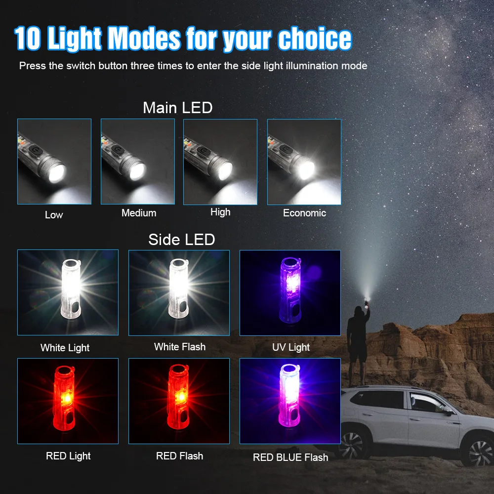 Wholesale Mini Keychain Led Strong Light Flashlight Red and Blue Portable Rechargeable Magnet Suction Clip Hat Mini Flashlight