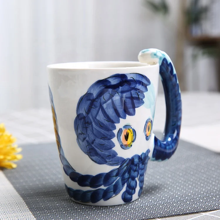 Custom lovely deer cartoon animal ceramic drinking mug with handle