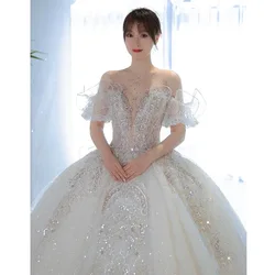 White French light wedding dress 2021 new bride princess super fairy luxury palace style high-end large tail wedding dress