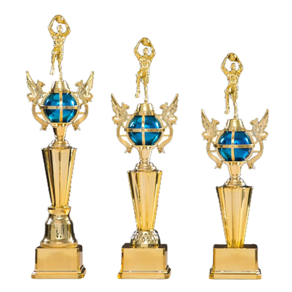 В наличии T25 сделанный на заказ антикварный Кубок MVP с золотой основой пластиковый синий трофей для баскетбольного тренера