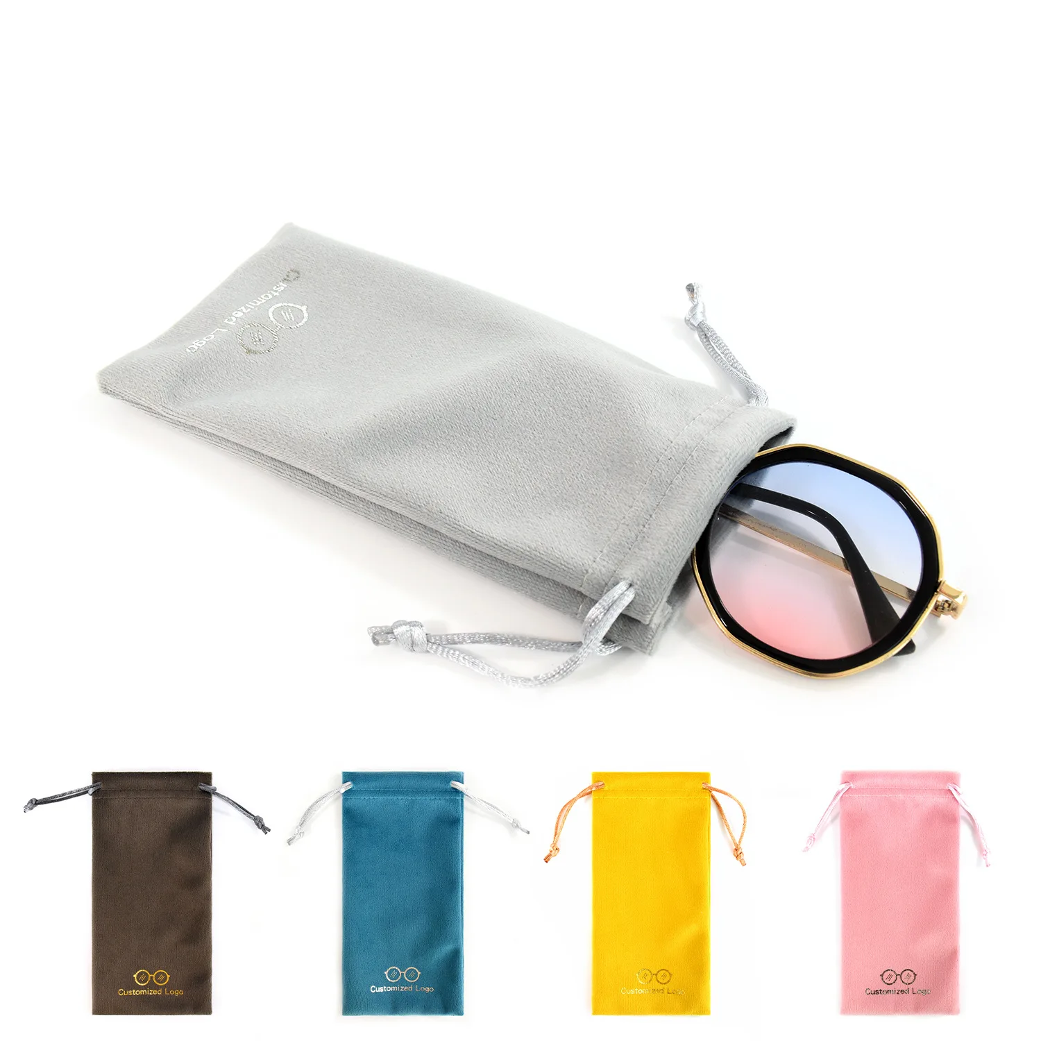 Custom Logo Soft Velvet Sunglasses Bag Mobile Phone Power Bank Storage Dust Pouch Bag
