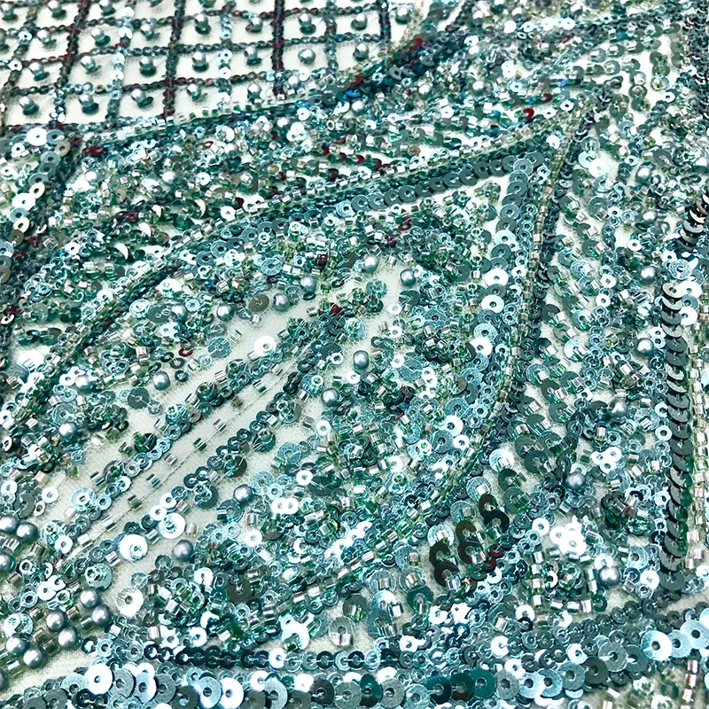 Luxury sequin embroidered beads handmade bride French beaded lace fabric WS3444
