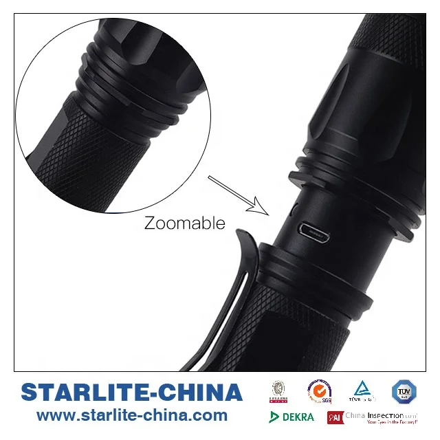 Popular Flexible High Bright Rechargeable Adjustable Zooming Waterproof 18650 EDC LED Torch light Flashlight with Pen clip