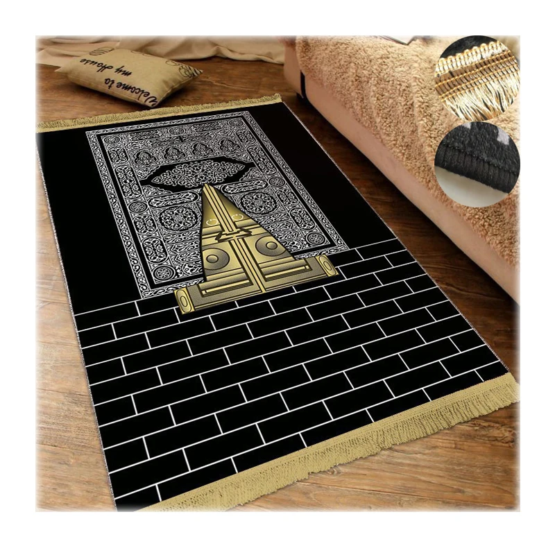 Wholesale tassel prayer rug floor mat Arabic pilgrimage carpet with velvet foot mat Muslim printed prayer mat