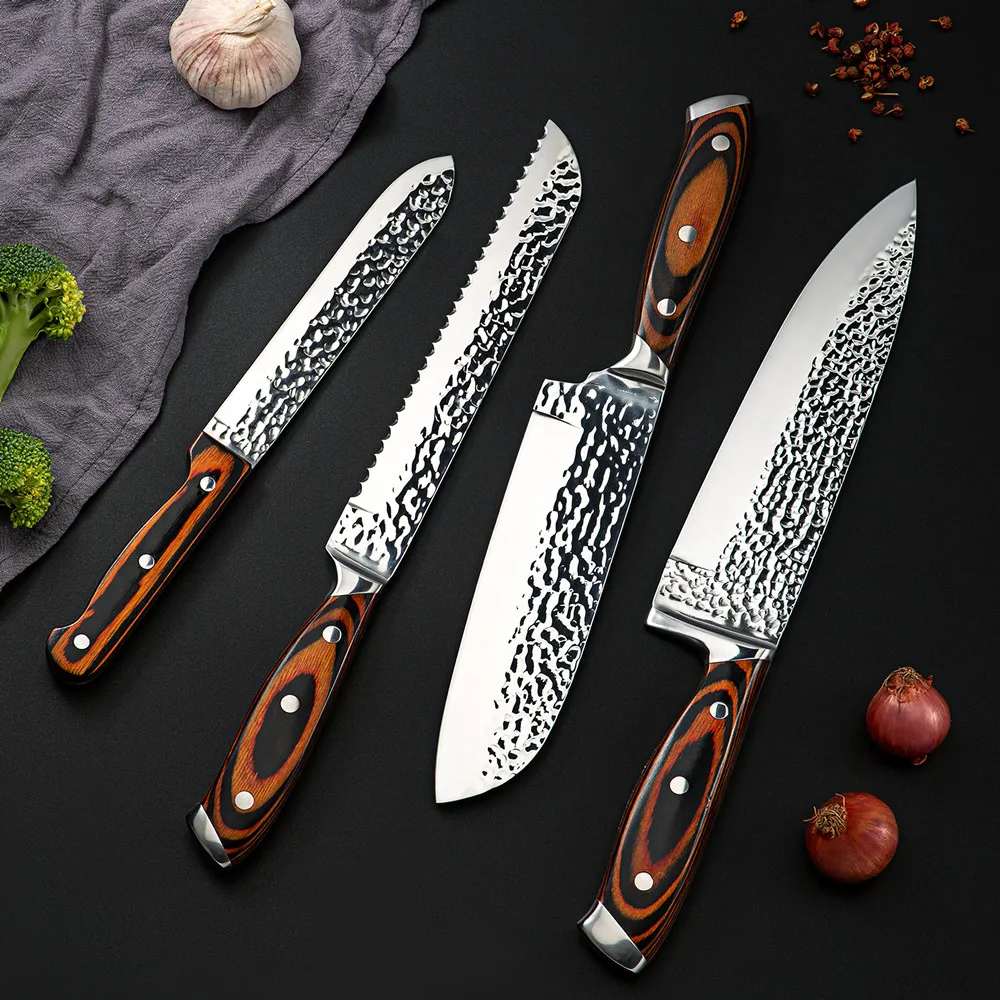 Custom Kitchen Knife Set 14 Pcs Chef Knife Wooden Handle Chef Damascus Steel Kitchen Knife Set With Wooden Block