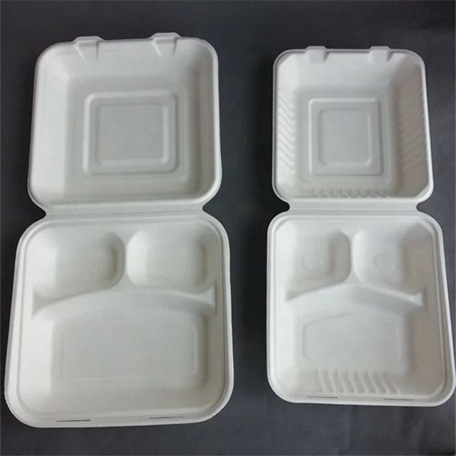 Disposable custom clam shell three compartment compostable container