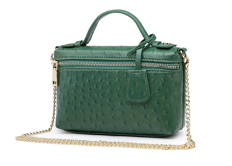 ostrich leather pattern print case shape pu leather cosmetic bag with chains