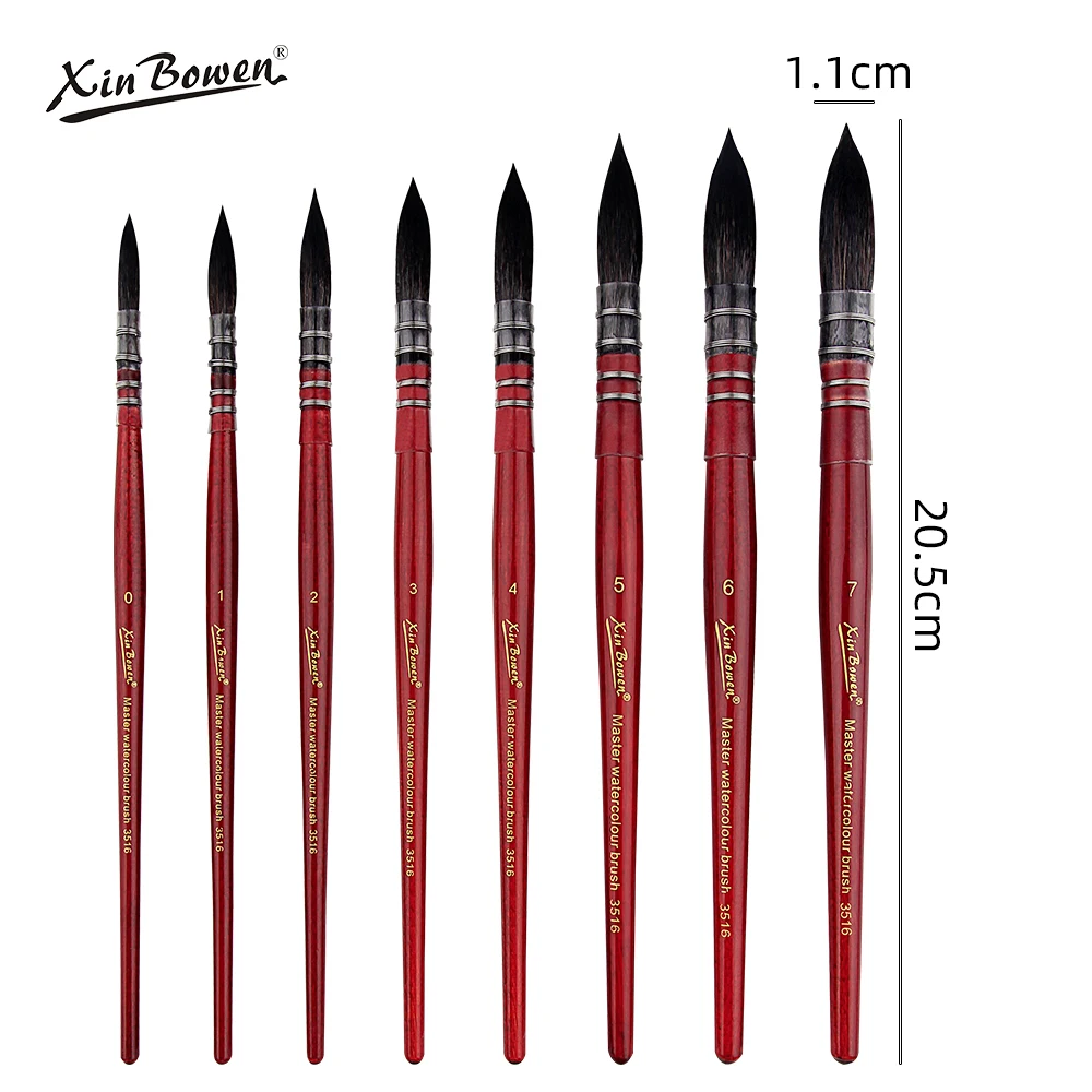 XinBowen Round Pointed Tip Soft Anti-shedding Squirrel Hair Professional Art Handmade Watercolor PaintBrush