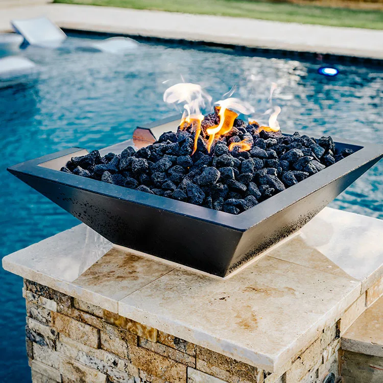 Water Feature Corten Steel Waterfall Outdoor Heaters Gas Fire Pit Water Bowl for Swimming Pool Decoration