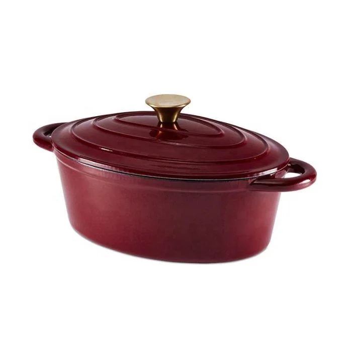 Non-Stick Non-Toxic Enameled Cast Iron Oval Dutch Oven Casserole Pot With Lid Stainless Steel Knob Loop Handles Cookware