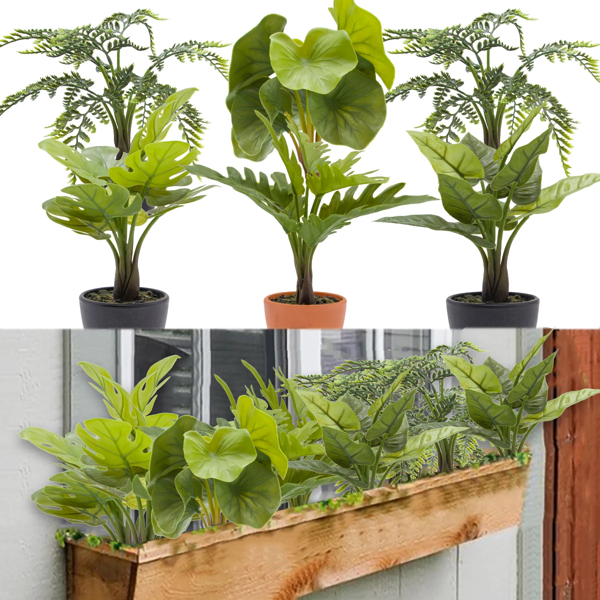 11in Artificial Potted Plant Set of 3 Small Faux Flower Plant in Black Pot Faked Lavender Leaf Bonsai for Home Desktop Decor