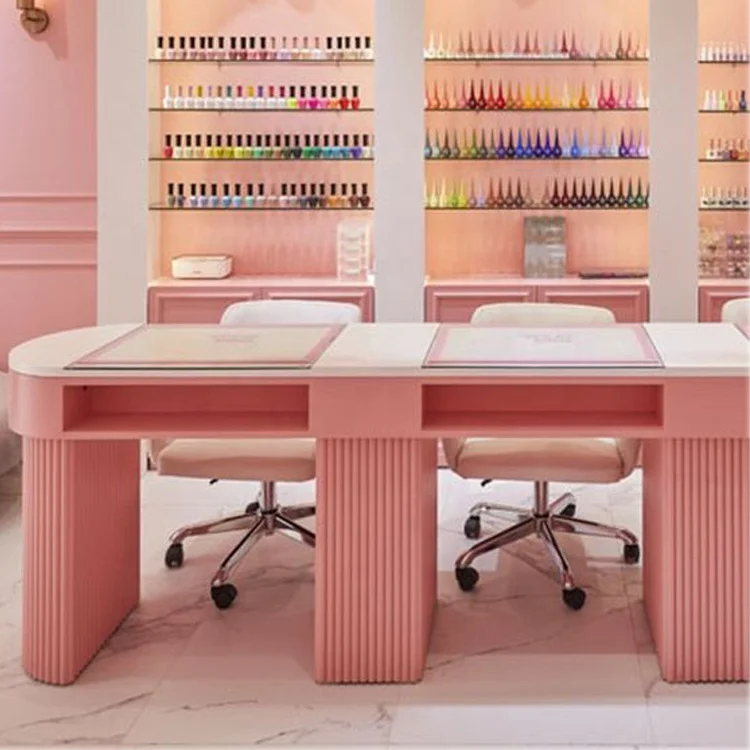 Professional modern design manicure desk double nail tables with marble top