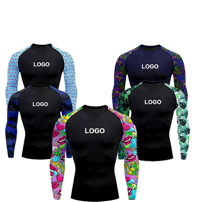 wholesale custom long sleeve compression quick dry uv sun protection swim rash guard shirts blank mma rash guard