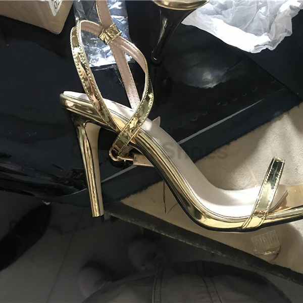 New design single band open toe ankle strap sandals lock detail square toe stiletto heels dress shoes for women ladies