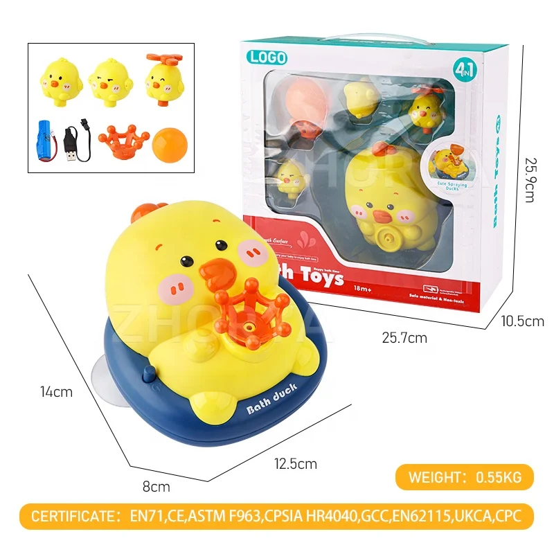 Zhorya Best Selling Water Spray Shower Toy Cute Floating Ducks Baby Bath Toys Toddlers Spray Water Sprinkler Toy