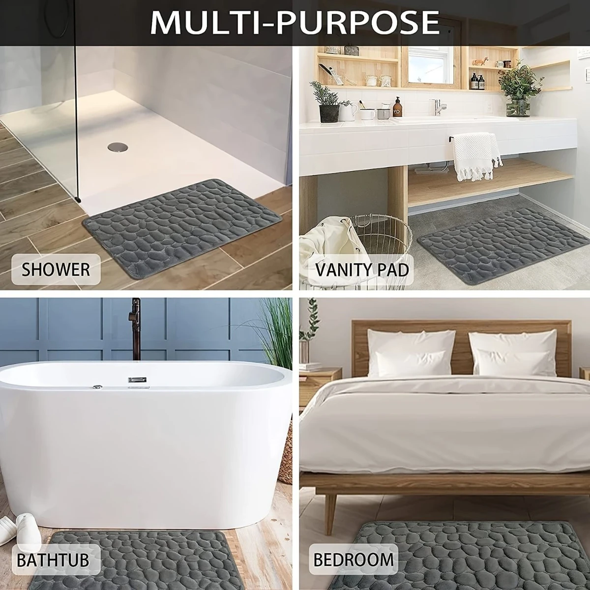 Microfiber Memory Foam Bathroom Mats Water Absorbent Quick Dry Anti-Slip Stone Design Washable Waterproof Carpet for Toilet Use