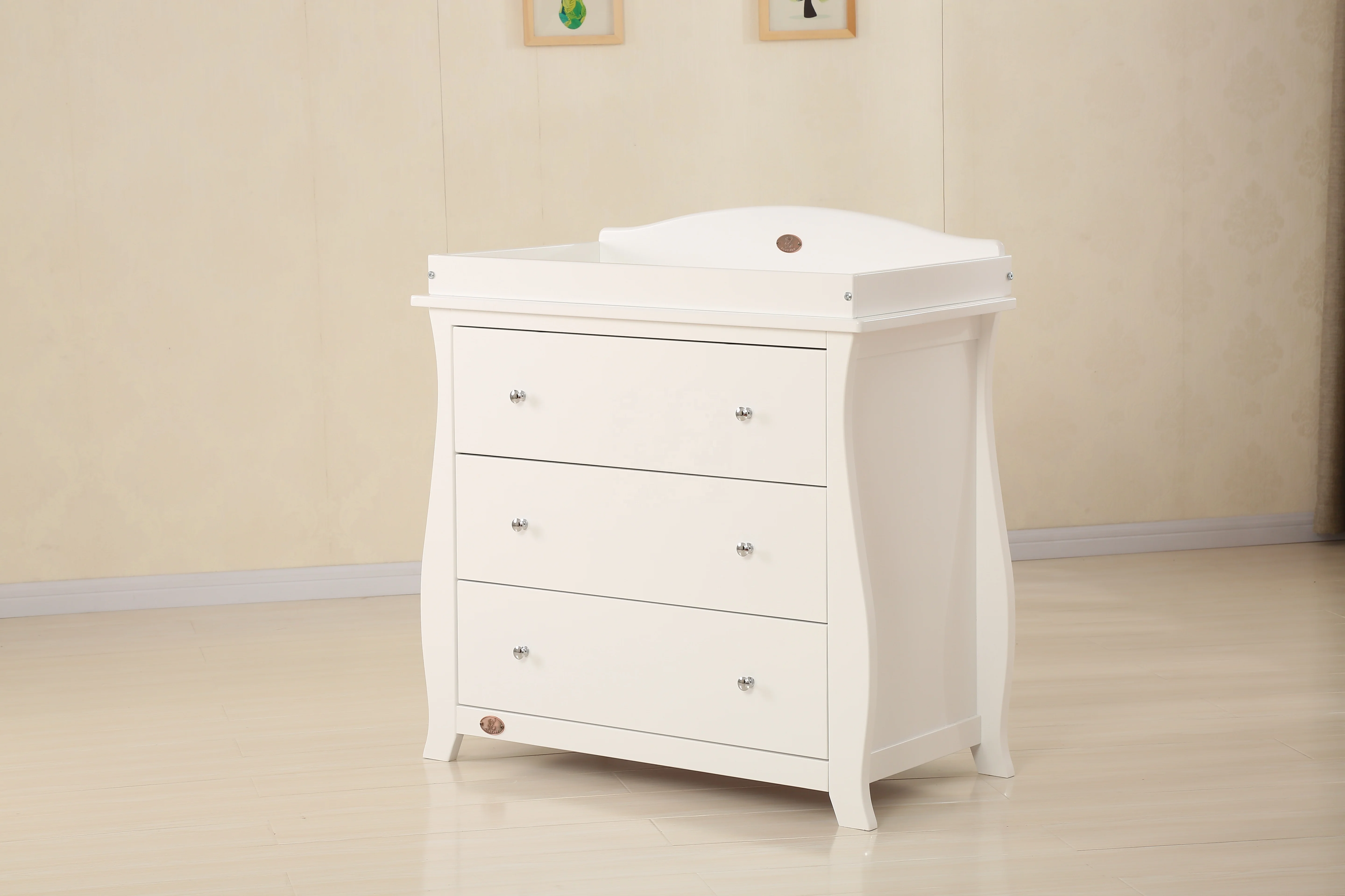 Solid wood baby cabinet diaper changing table with three drawers milk white customizable baby care table