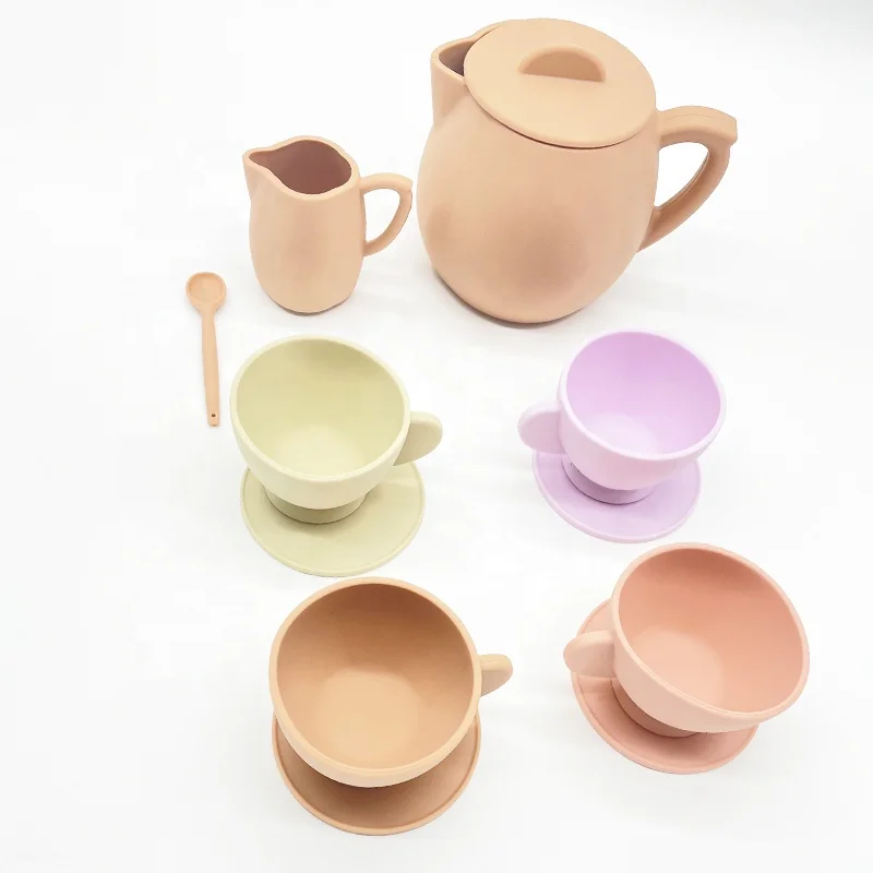 Непластиковый силиконовый чайный сервиз, индивидуальный силиконовый чайный сервиз, чайный сервиз с симпатичной современной игрушкой, чайные наборы для детей