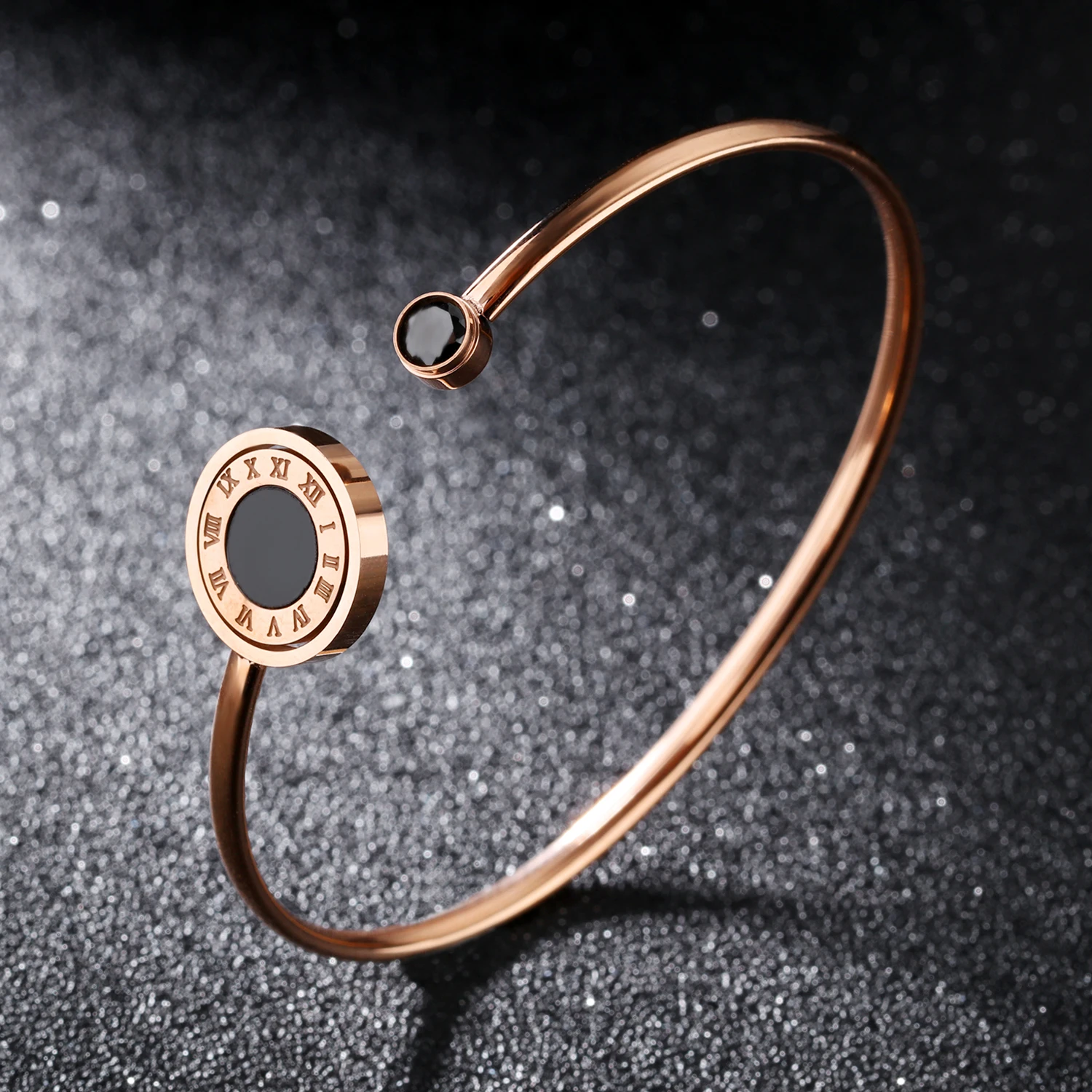 Hot Selling Korean Jewelry Wholesale Roman Numerals Titanium Steel Bracelet Rose Gold-plated Pearl Oysters Open Bangle